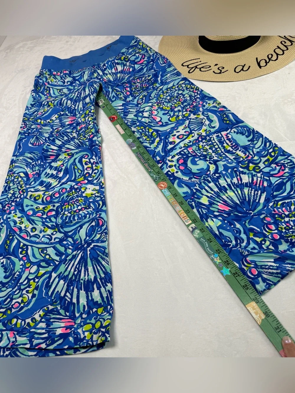 Yoga Waist Blue Floral Shell Print Wide Leg Lilly Pulitzer Lounge Bottom Size XS